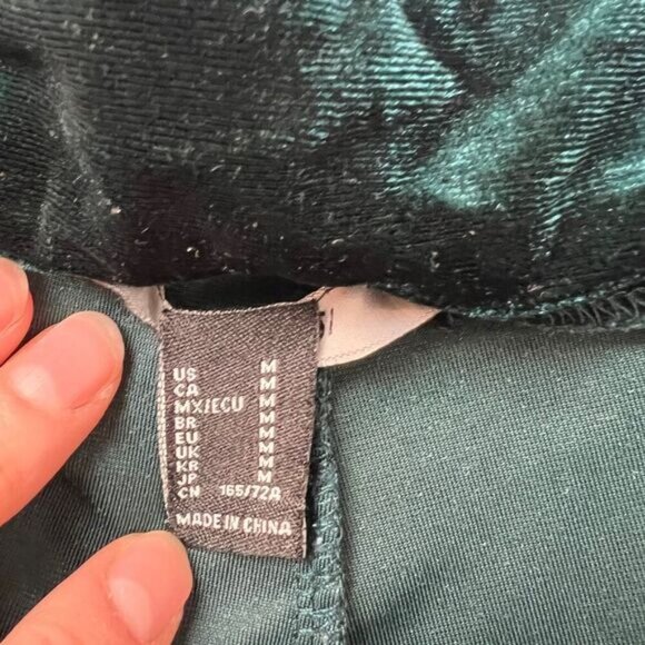Forever 21 Women's Size Medium Green Velvet Velour Flowy Wide Leg Pants F21 - Picture 6 of 15